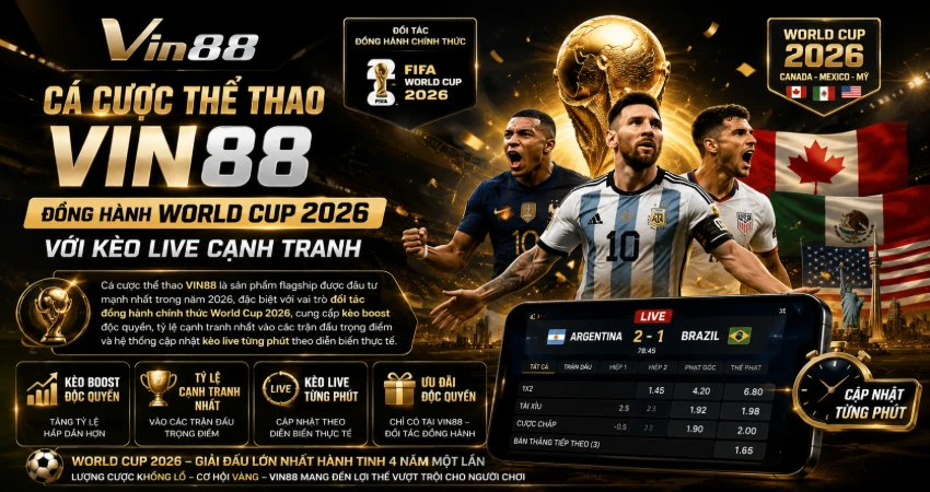 VIN88 Có Uy Tín Không? Nhà Cái World Cup 2026 Công Nghệ Xtool Hoàn Trả 1.7% | +88K 2026 29 Cá Cược Thể Thao VIN88 – Đồng Hành World Cup 2026 Với Kèo Live Cạnh Tranh